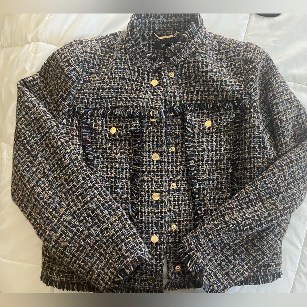 BCBG Women's Boxy Mock Neck Tweed Jacket 2025 career medium new blazer - Picture 3 of 8